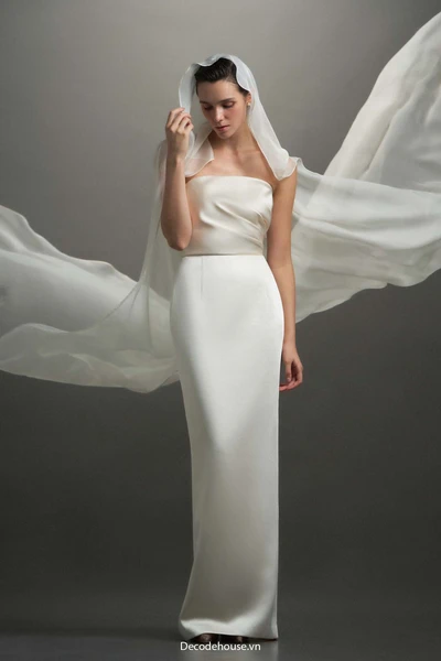 Đầm dự tiệc: MARIA DRESS (cup ngực ngang, drape satin bóng, may đo)