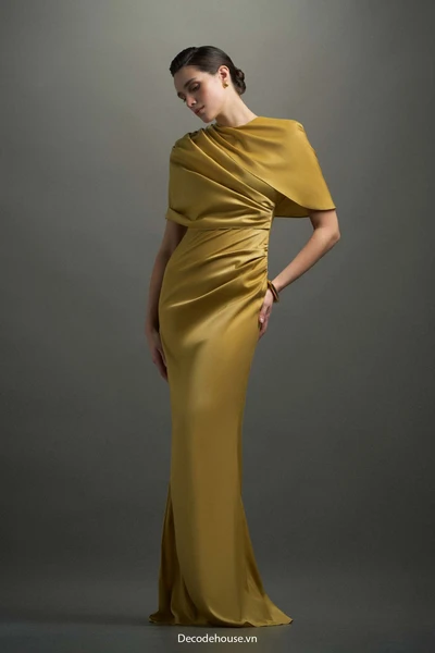 Đầm dự tiệc: MAIA DRESS (đầm vàng gold, drape nghệ thuật, may đo)