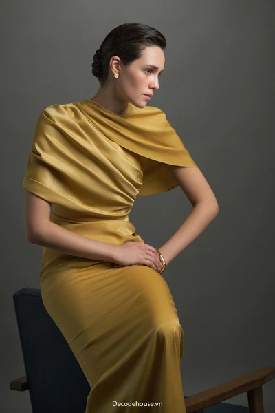 Đầm dự tiệc: MAIA DRESS (đầm vàng gold, drape nghệ thuật, may đo)