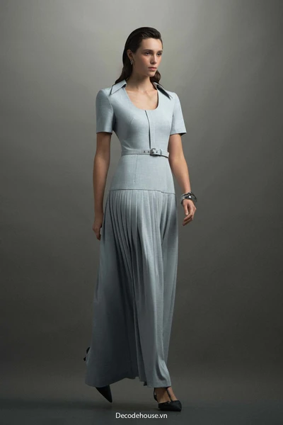 Đầm dự tiệc: LEDA DRESS (đầm cổ bẻ cách điệu, váy dập ly xòe nhẹ, may đo)
