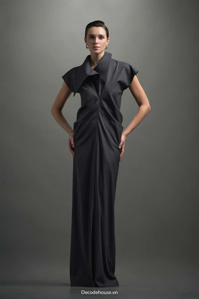Đầm dự tiệc: URSULA DRESS (drape mềm mại, cổ biến tấu, may đo)