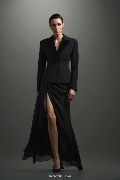 Chân váy: CATHERINE SKIRT (váy sheer xẻ cao, phối chất liệu, may đo)