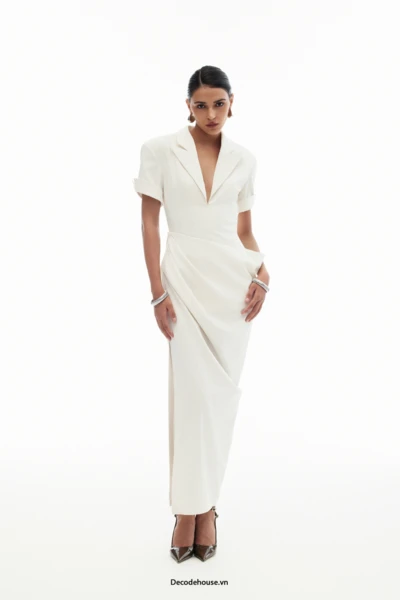Đầm vest dự tiệc: ALBA DRESS (đầm vest drape eo, mở hông tinh tế, may đo)