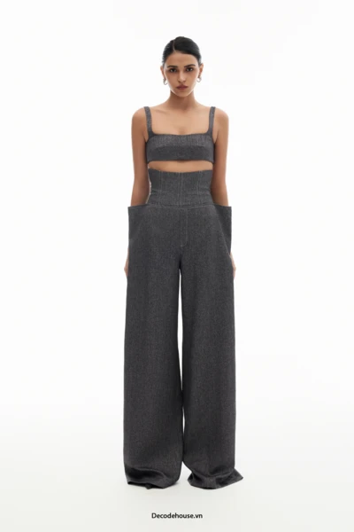 Quần cao cấp: SAVAGE TROUSERS (quần corset lưng cao, ống suông xếp khối, may đo)