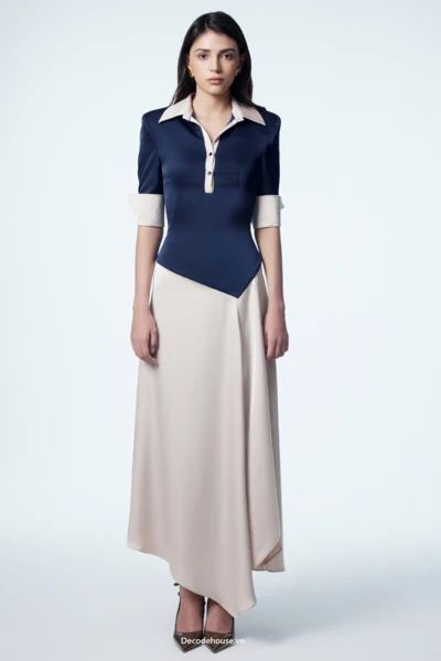 Đầm lụa cao cấp: ELOISE DRESS (đầm lụa cổ V đức, dáng chữ A xẻ tà, may đo)