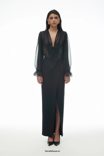 Chân váy nữ cao cấp: VERA SKIRT (chân váy ôm ve gập, xẻ chéo trước, may đo)