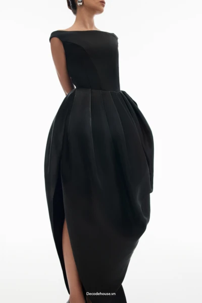 Đầm dạ tiệc: MADELEINE DRESS (đầm corset silk crepe, phồng tự thân, tạo hình vỏ ốc, may đo)
