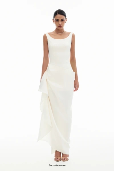 Đầm dự tiệc: MAGARITA DRESS (đầm cổ thuyền, drape lệch bên hông, may đo)