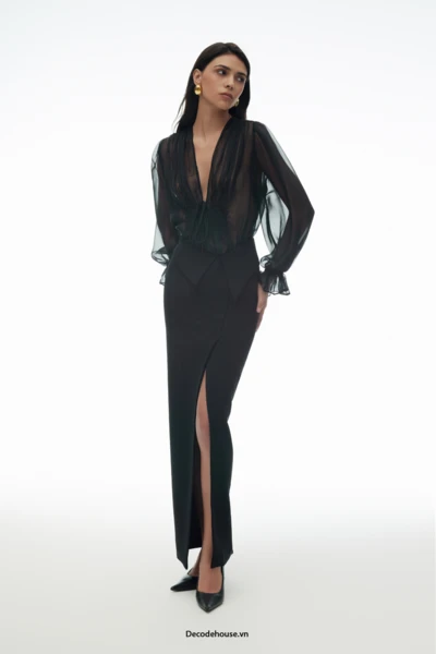 Chân váy nữ cao cấp: VERA SKIRT (chân váy ôm ve gập, xẻ chéo trước, may đo)